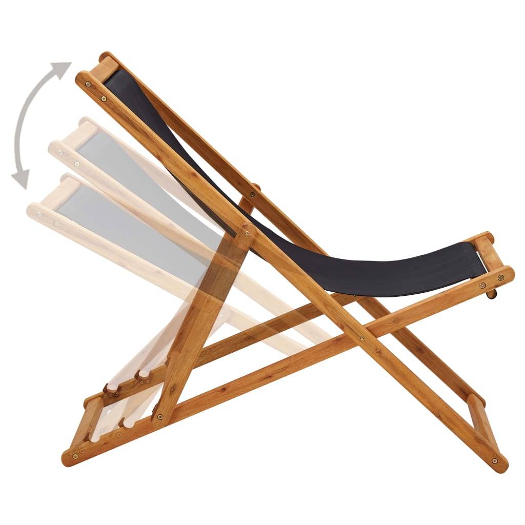 vidaXL - Strandstoel - inklapbaar - eucalyptushout - en - stof - zwart-2