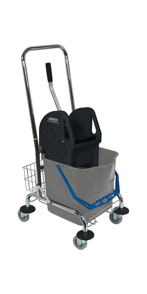 Schoonmaakwagen emmer 1 x 27 l, pers, opbergmand stalen buis SPRINTUS-0