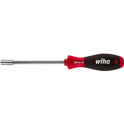 Een schroevendraaier met een rood en zwart handvat, gemerkt met 'wiha', en een metalen lemmet.