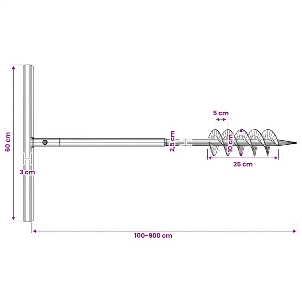 vidaXL - Grondboor - 100 - mm - met - 9 - m - verlengstuk - Staal-2