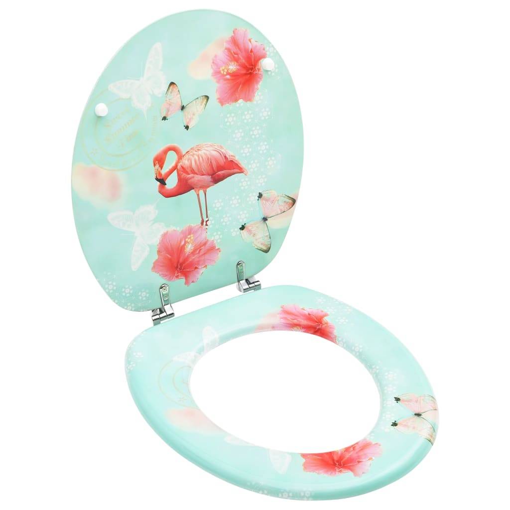 vidaXL - Toiletbril - met - deksel - flamingo - MDF