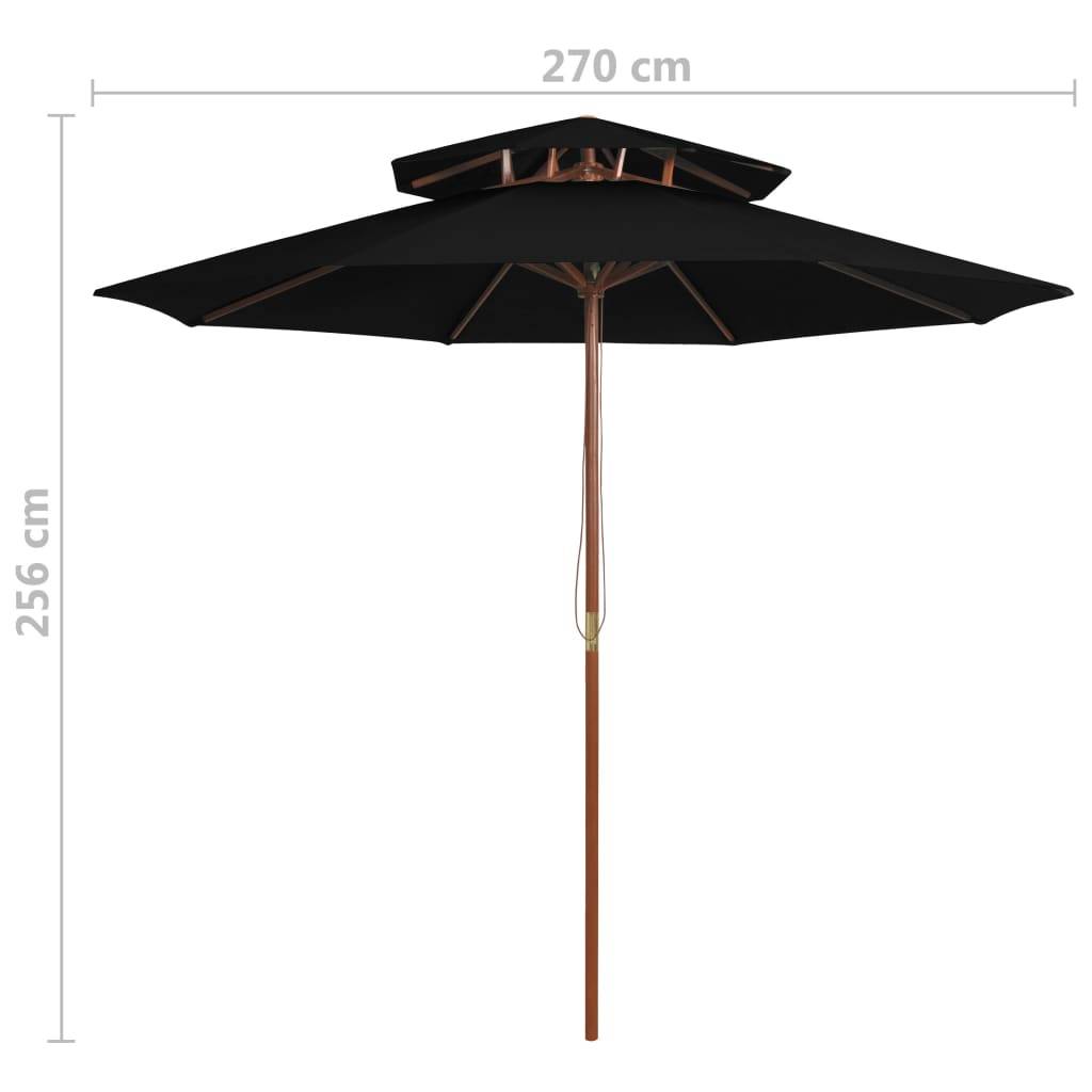 vidaXL - Parasol - dubbeldekker - met - houten - paal - 270 - cm - zwart-2