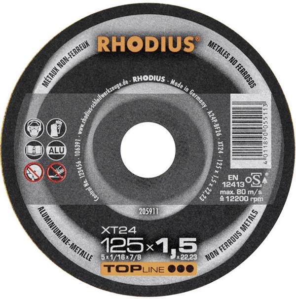 Rhodius XT 24 205911 Doorslijpschijf recht 125 mm 1 stuk(s) Aluminium, Non-ferrometaal