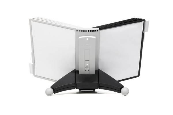 Tafelstandaard kunststof zwart/grijs 10 zichtpanelen DIN A4 met profielframe DUR-5