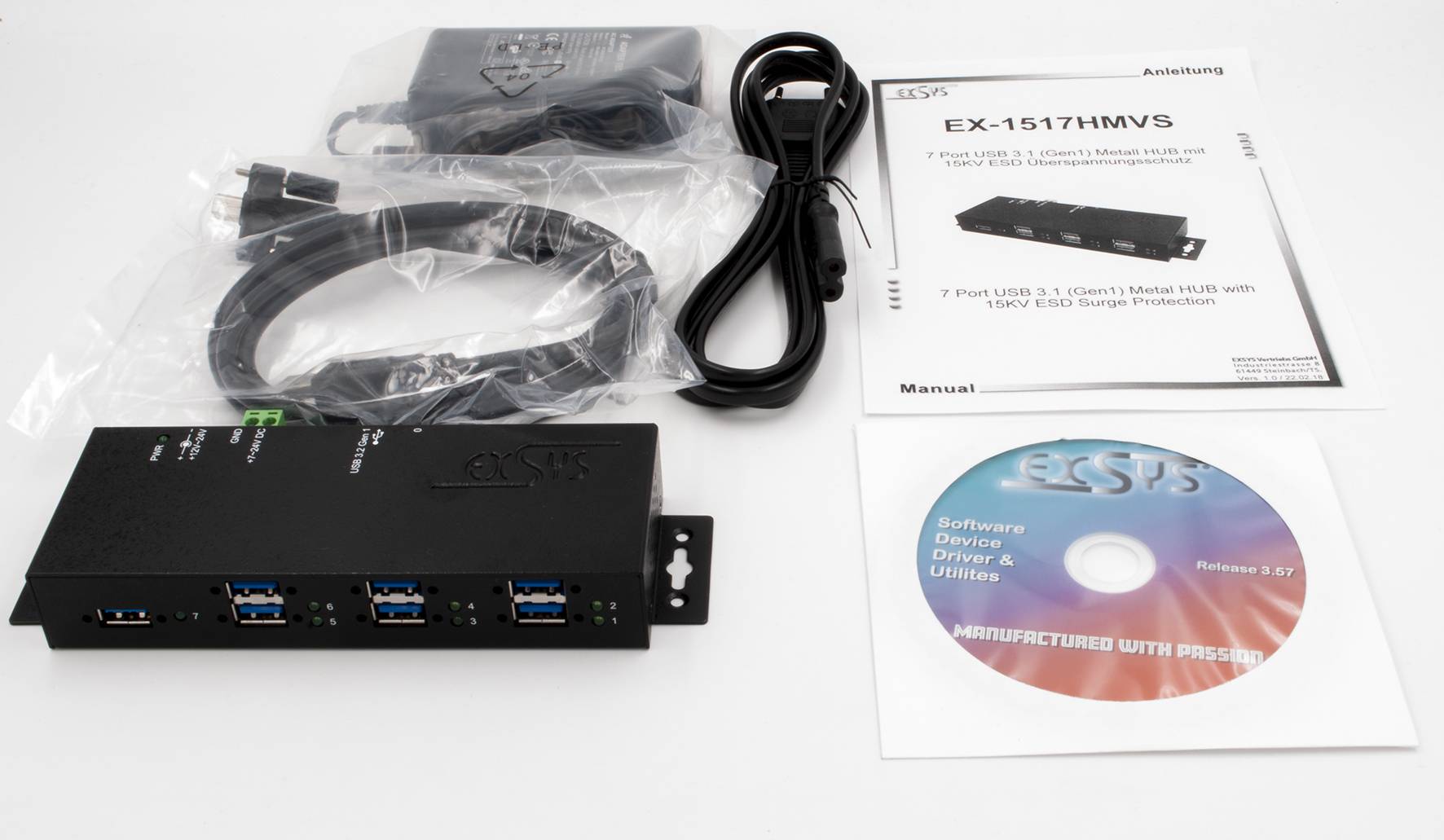 EXSYS EX-1517HMVS 7-poorts Managed USB 3.2 Gen1 Metal HUB met 15KV EDS Overspanningsbeveiliging-2