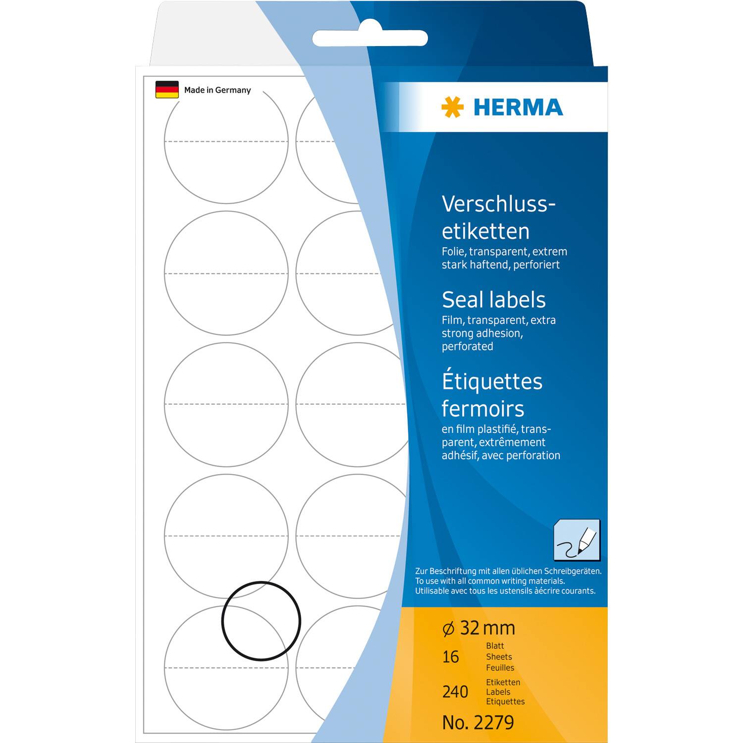 HERMA sluitingslabel. transp. 32 mm extreem klevend 240 stuks.-2