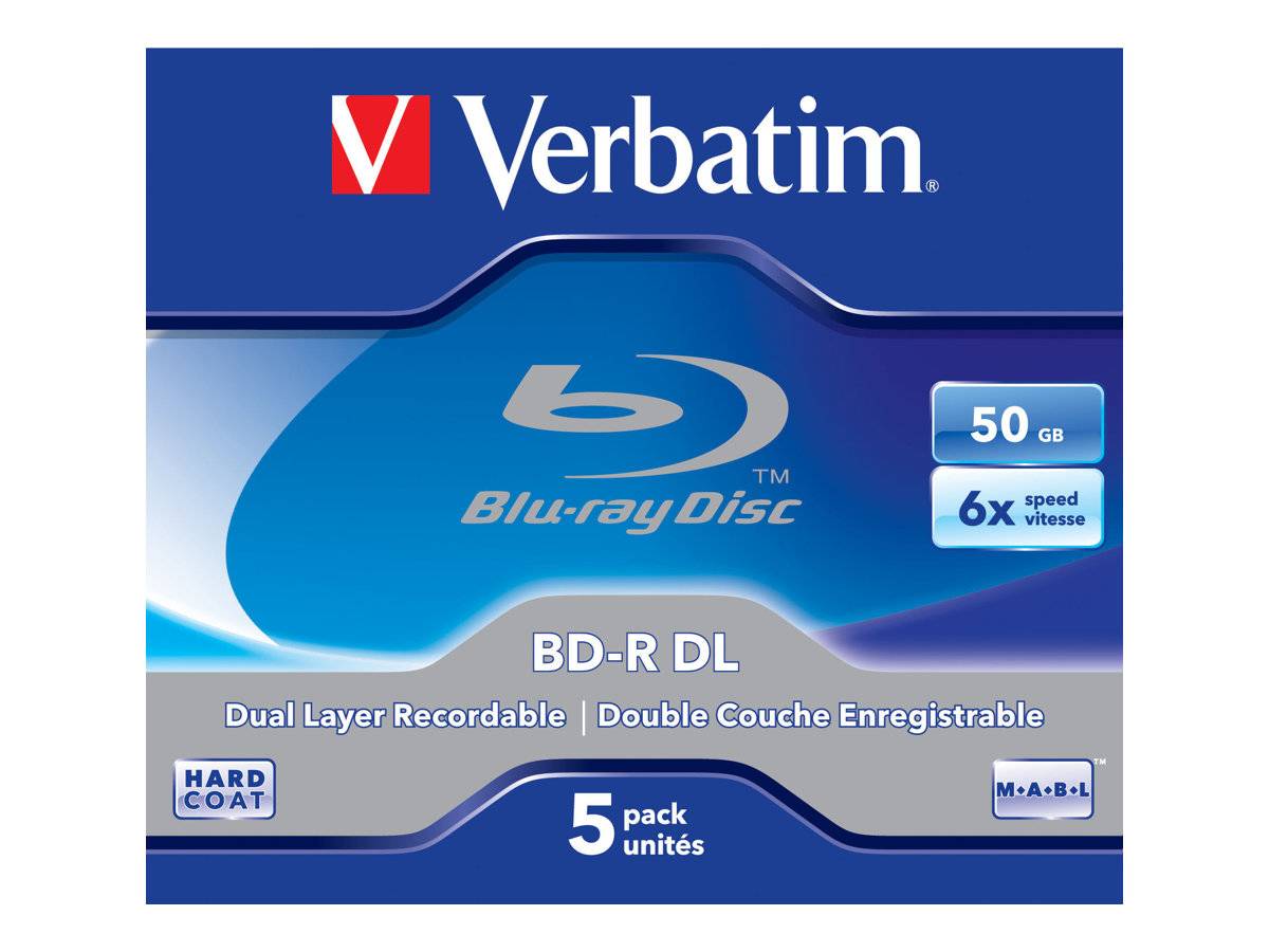 1x5 Verbatim BD-R Blu-Ray 50GB 6x Speed, wit blauw Jewel Tas-0