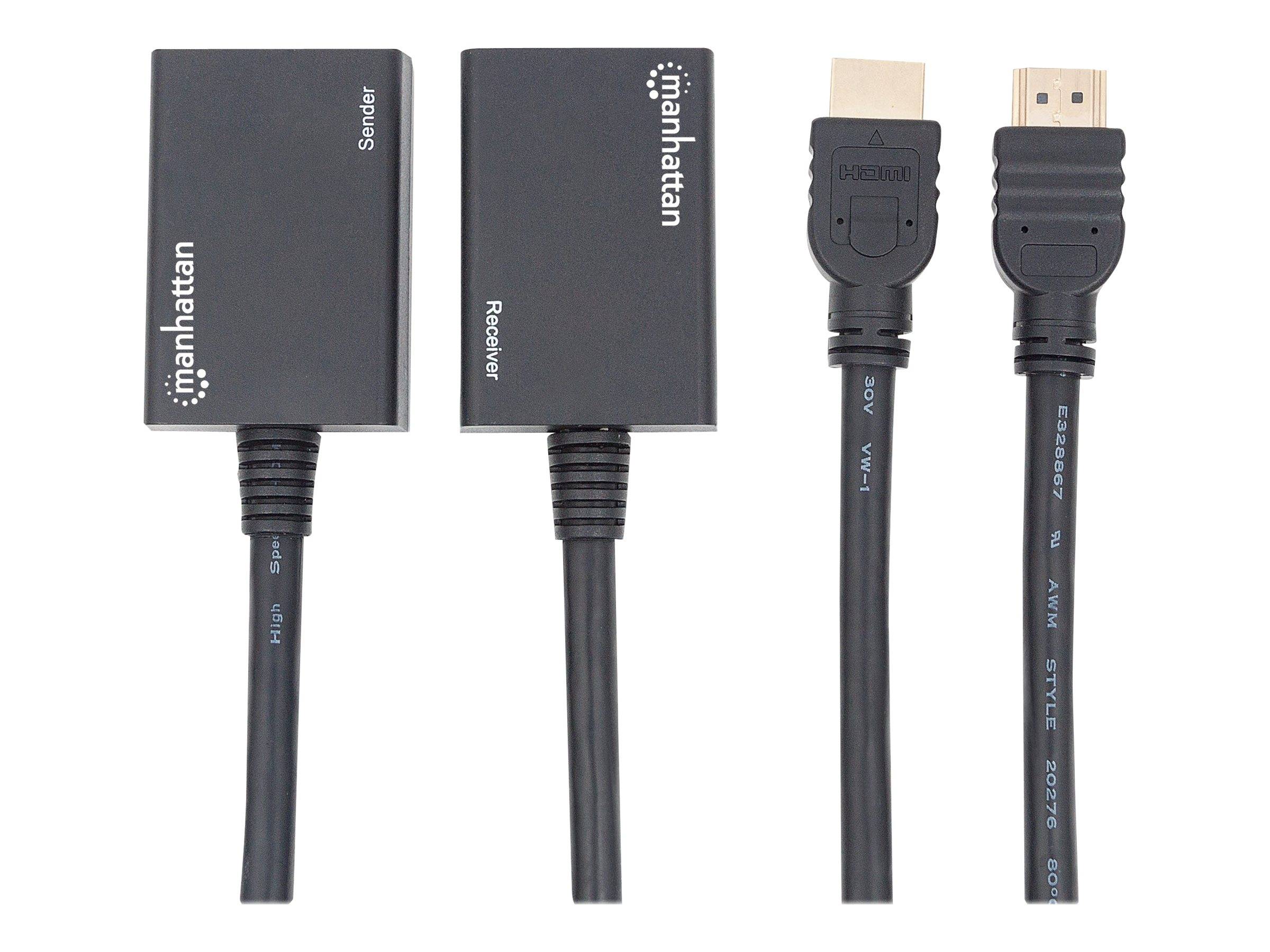 Manhattan 1080P HDMI via Ethernet extender met geïntegreerde kabel, lengte 30 meter met 2X Cat5E of Cat6 Ethernet C-4