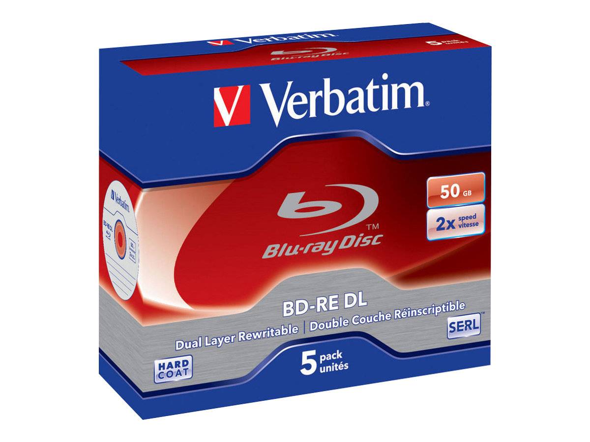 1x5 Verbatim BD-RE Blu-Ray 50GB 2x snelheid, wit blauw oppervlak JC-3