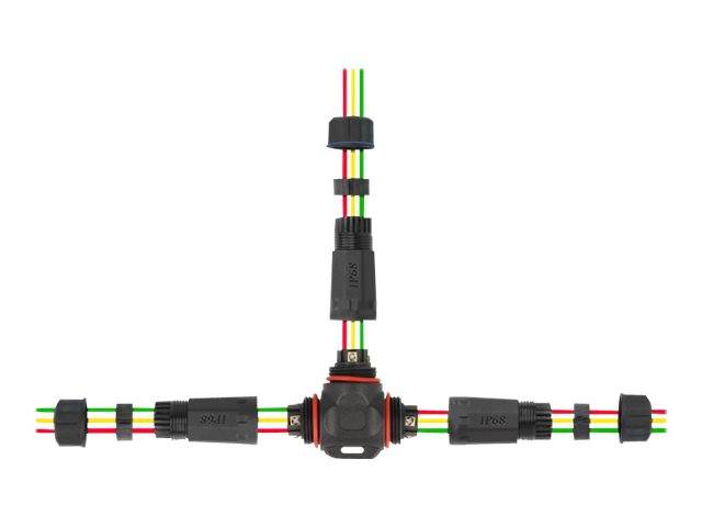 Delock Cable connector T-shape for outdoor 3 pin, IP68 waterproof, screwable, cable diameter 4.5 - 7.5 mm black-1