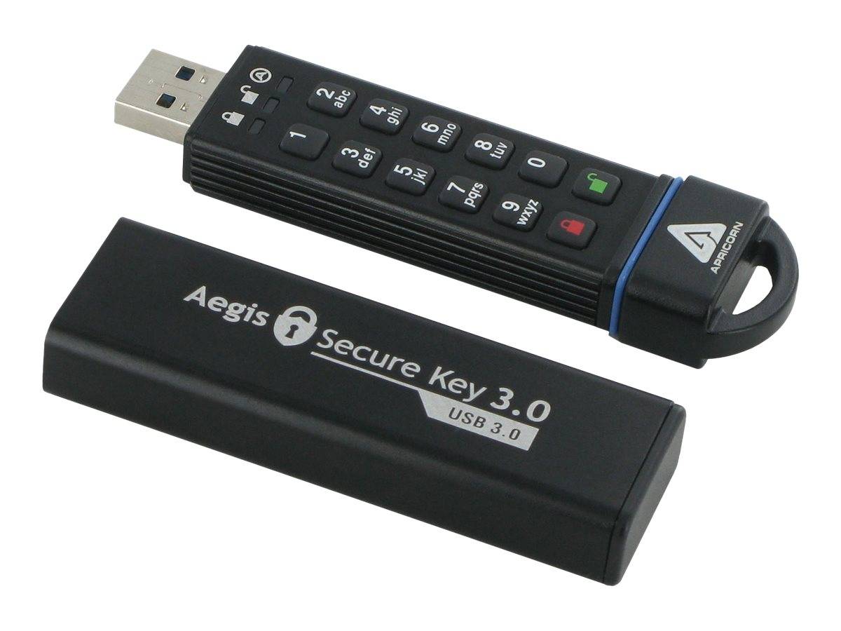 Apricorn 30 GB, 195 MB/s lezen / 162 MB/s schrijven, USB 3.0, FIPS 140-2 niveau 3 in behandeling, IP-58-2
