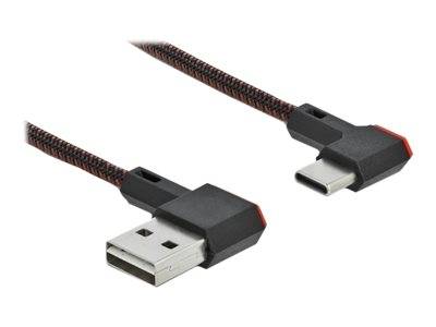 USB-C - Easy-USB-A kabel | haaks links/rechts | USB2.0 | QC 18W | nylon | 2 meter-1