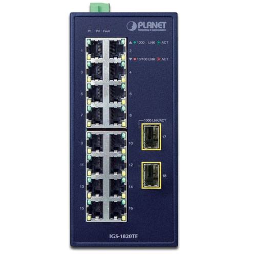 PLANET Industrieel 16-poorts 10/100/1000T + 2-poorts 1000X SFP-1