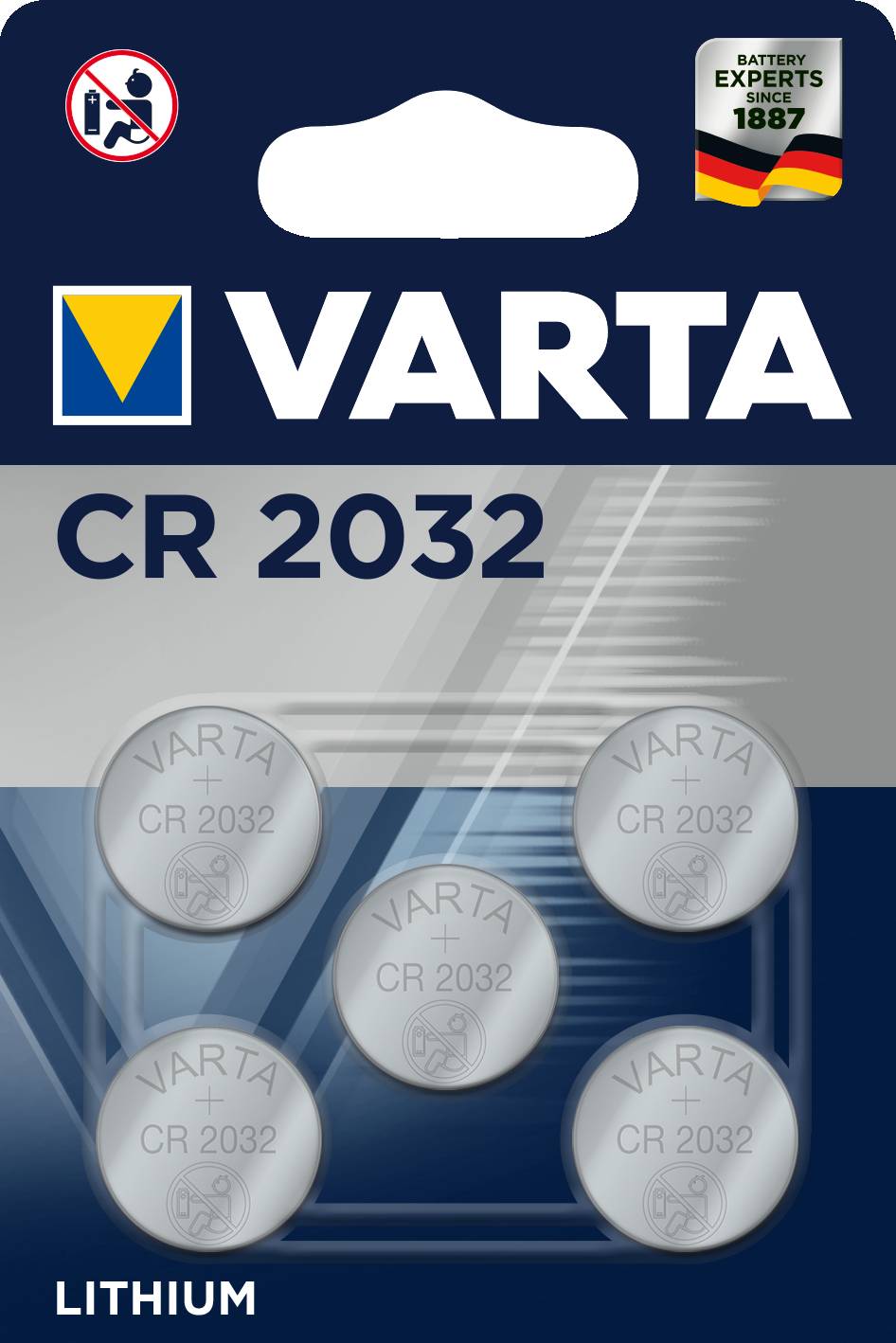 Varta knoopcelbatterij CR2032 3V 220mAh lithium Blis.5 stuks.-2