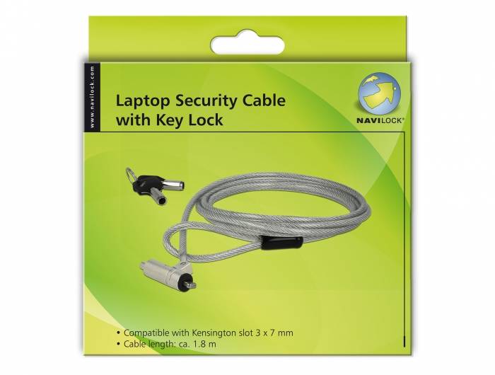 Navilock compact notebookslot met sleutels - Kensington lock (3 x 7 mm) / zilver - 1,8 meter-3