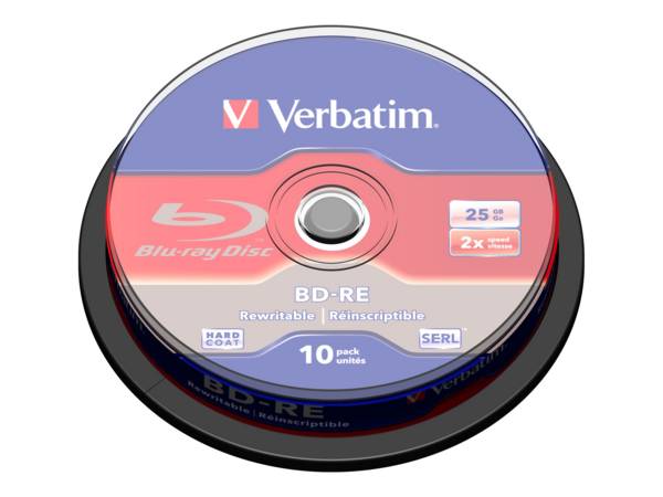 1x10 Verbatim BD-RE Blu-Ray 25 GB 2x snelheid, cakedoos