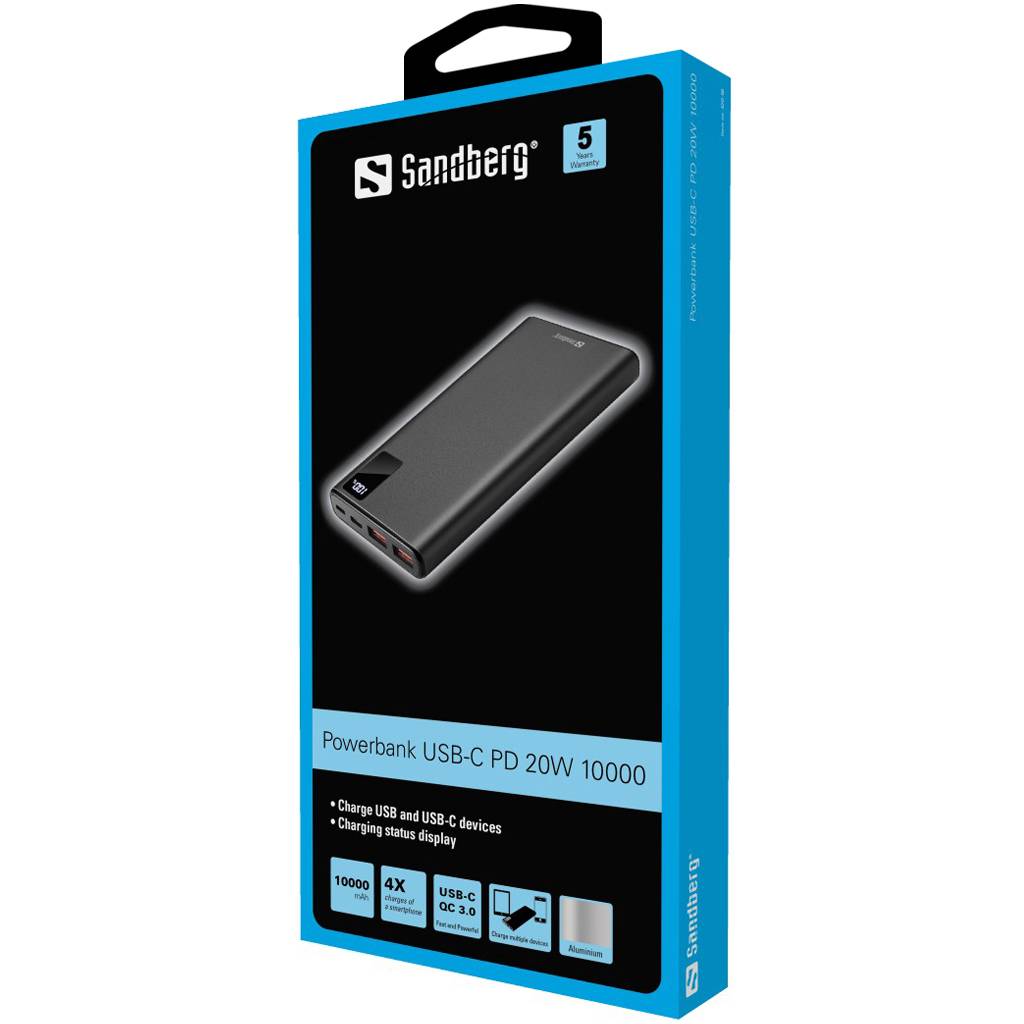 Sandberg krachtige Powerbank 10000 mAh in aluminium met hoge snelheid, geweldige prestaties en enorme capaciteit-2