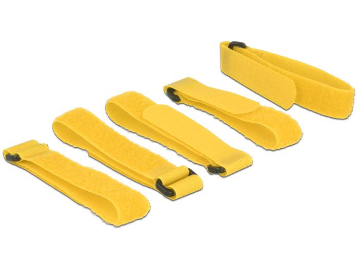 DELOCK kabelbinders Klittenbandsluiting 300 mm 5 stuks met lus geel-1