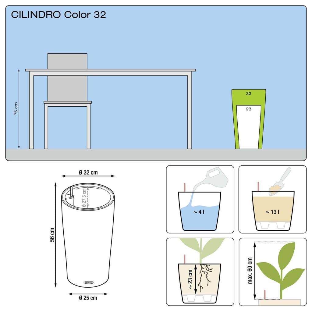 LECHUZA Bloempot - Color Cylinder 32 - Ø 32 x 56 cm - 13 L - Compleet Kit - Wit-4