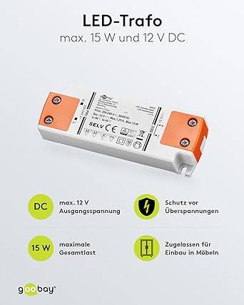 LED-transformator 12 V / 15 W 12 V DC voor LED's tot 15 W totale belasting-3
