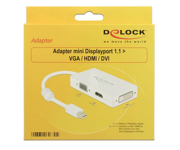 Delock 62630 DisplayPort / VGA / HDMI / DVI Adapter [1x Mini-DisplayPort stekker - 1x VGA-bus, HDMI-bus, DVI-bus 24+1-po-3