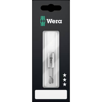 Verpakking van een Wera schroevendraaier bit. Zwarte achtergrond met groen en wit logo. Drie sterren rechts onderaan.