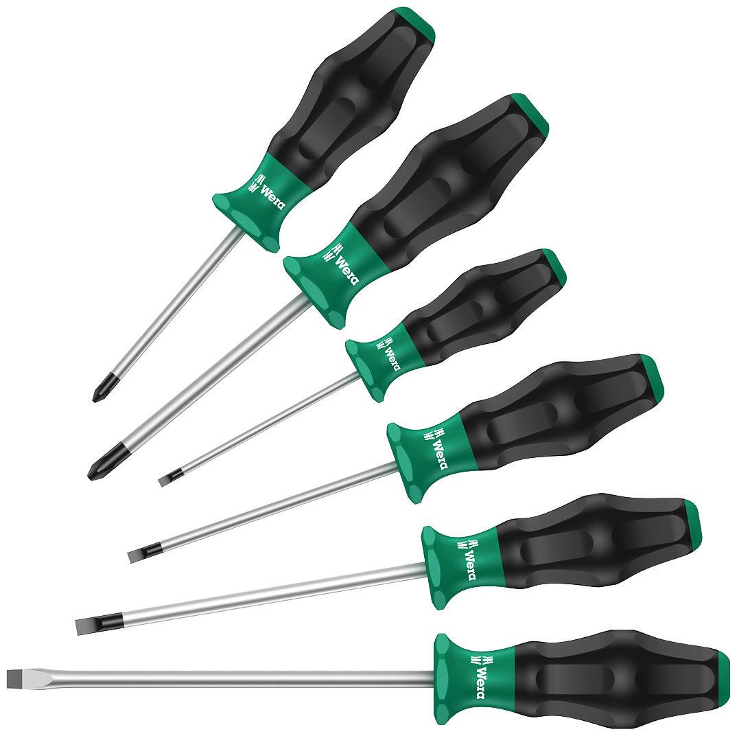 Wera 1334/6 Schroevendraaierset Werkplaats 6-delig Plat, Kruiskop Phillips