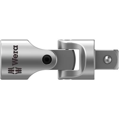 Metalen gereedschap met 'Wera'-logo; een draaibare adapter voor dopsleutels met vierkante aansluiting, zijaanzicht.