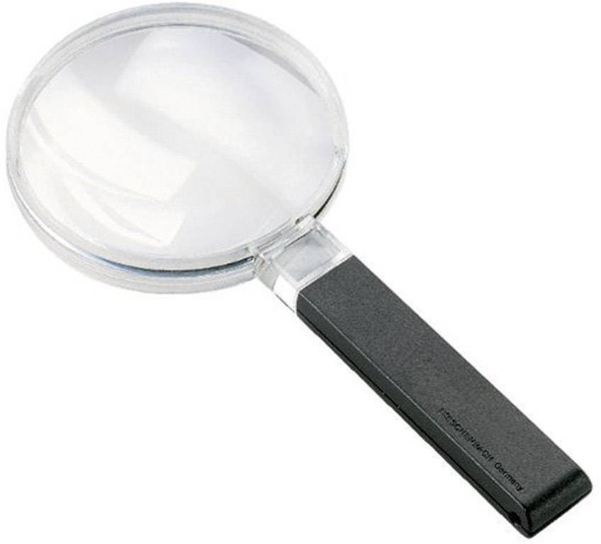 Een vergrootglas met een zwarte handgreep, plat liggend op een lichte ondergrond. Het symboliseert vergroting en nauwkeurigheid in details.