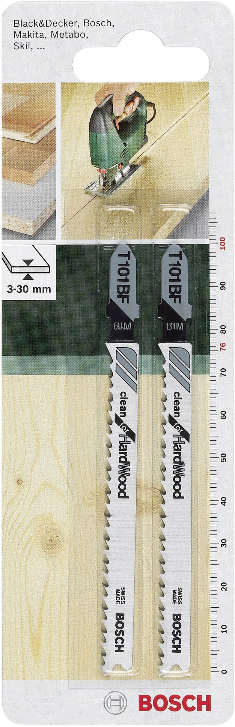 'Bosch' decoupeerzaagbladen voor hout en kunststoffen, 2 stuks, snijdikte 3-30 mm, geschikt voor gangbare elektrisch gereedschapsmerken.
