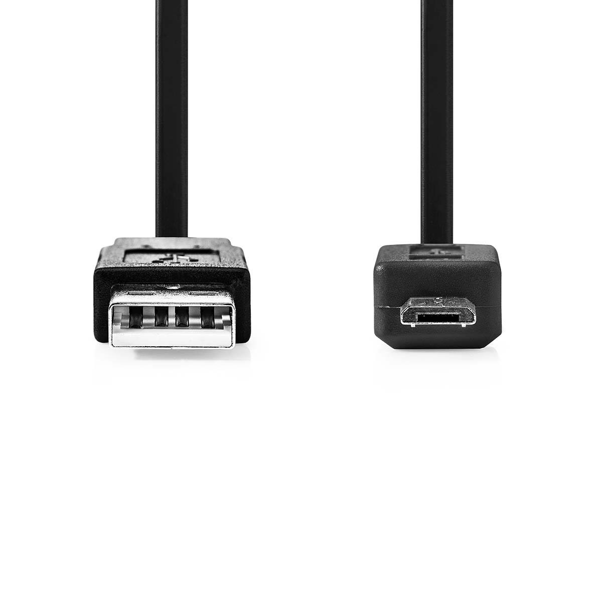 USB-Kabel | USB 2.0 | USB-A Male | USB Micro-B Male | 480 Mbps | Vernikkeld | 1.00 m | Plat | PVC | Zwart | Envelop-0