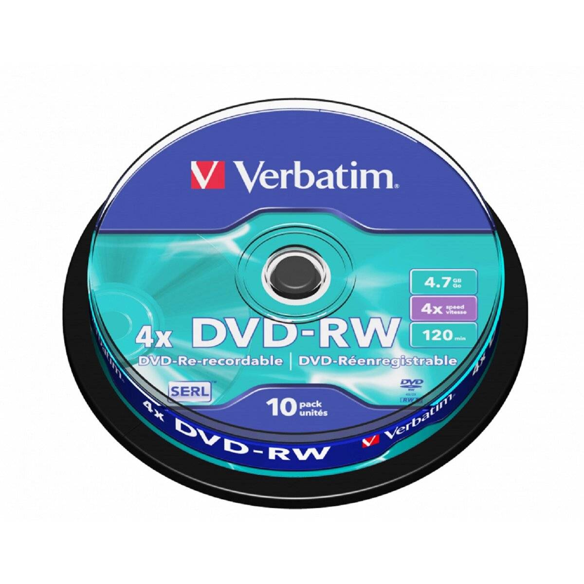 1x10 Verbatim DVD-RW 4,7GB 4x Speed, mat zilver Cakebox-1