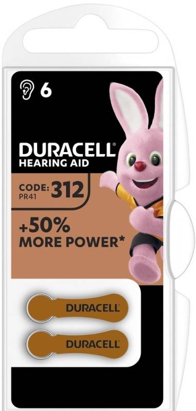 Duracell Batterij Zinc Air, 312, 1.4V Easy Tab, Retail-blisterverpakking (6-pack)