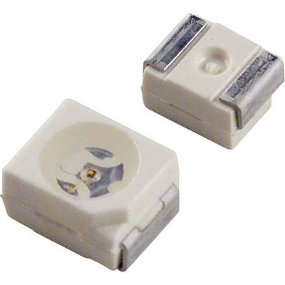 Twee witte SMD-LED's, één van bovenaf en één van opzij gezien, met metalen contactpunten aan de uiteinden.