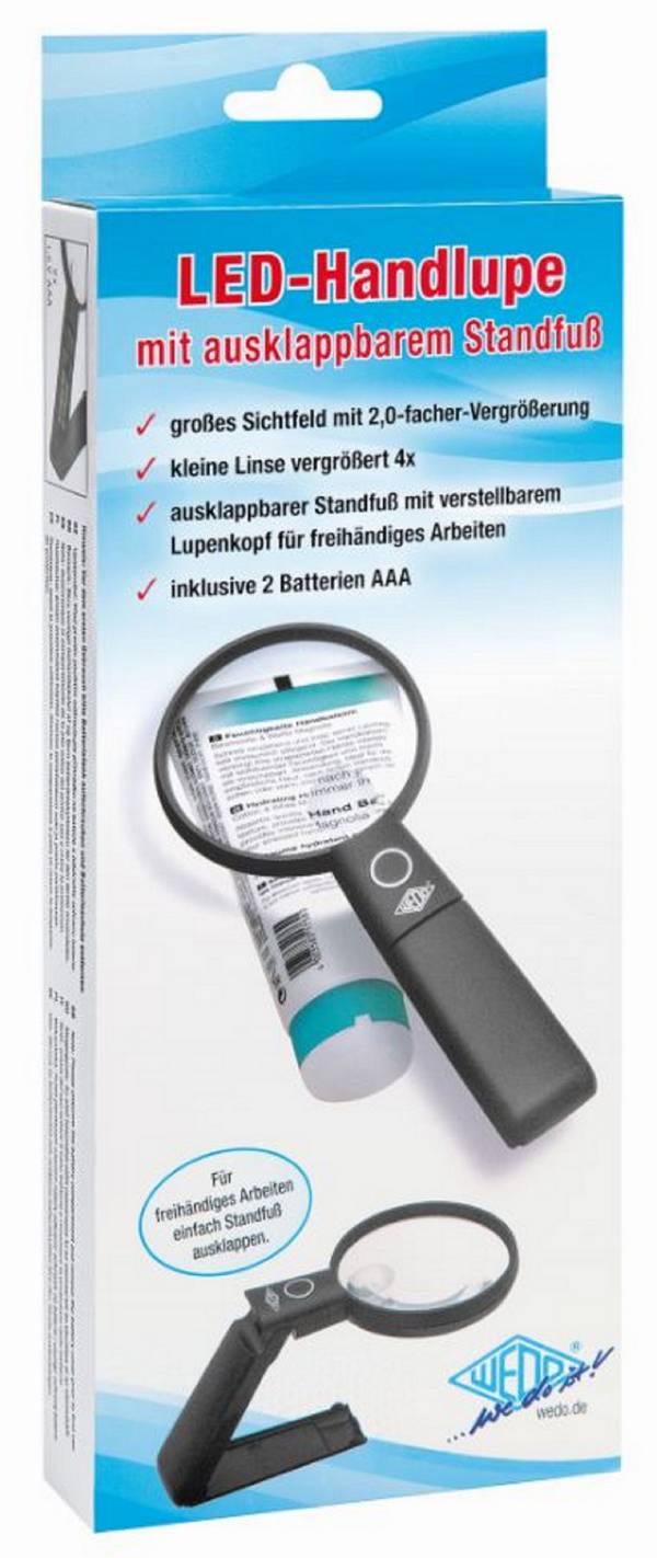 WEDO ronde, verlichte vergrootglas 90 mm met statief, zwart