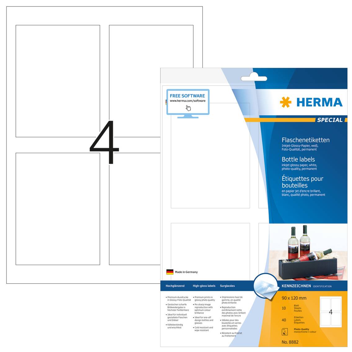 HERMA flessenetiketten. A4 inkjet wit 90x120 mm glanzend. 40 stuks-7