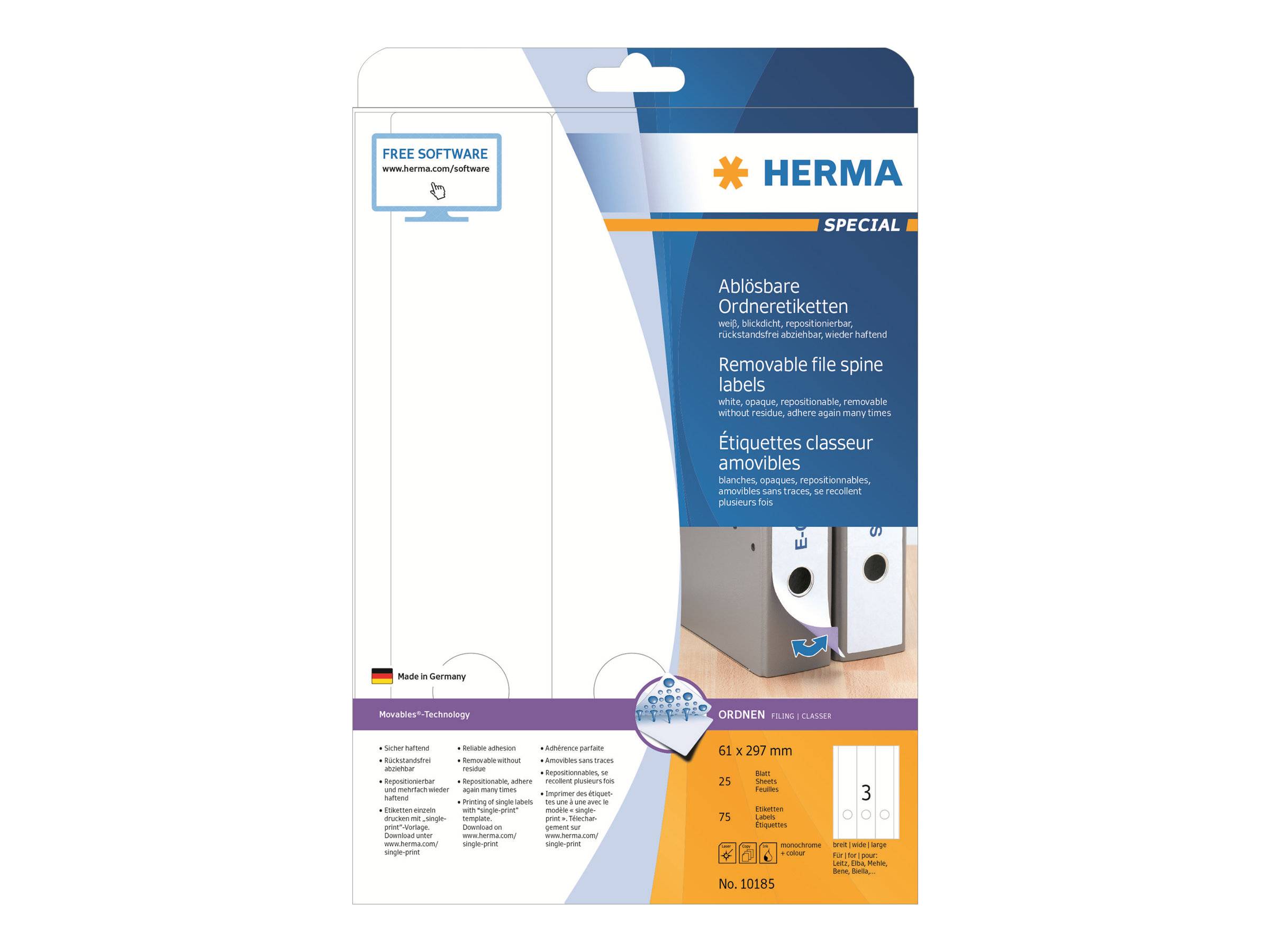 HERMA mapetiketten A4 wit 61x297 mm afneembaar. ondoorzichtig 75 st.-0
