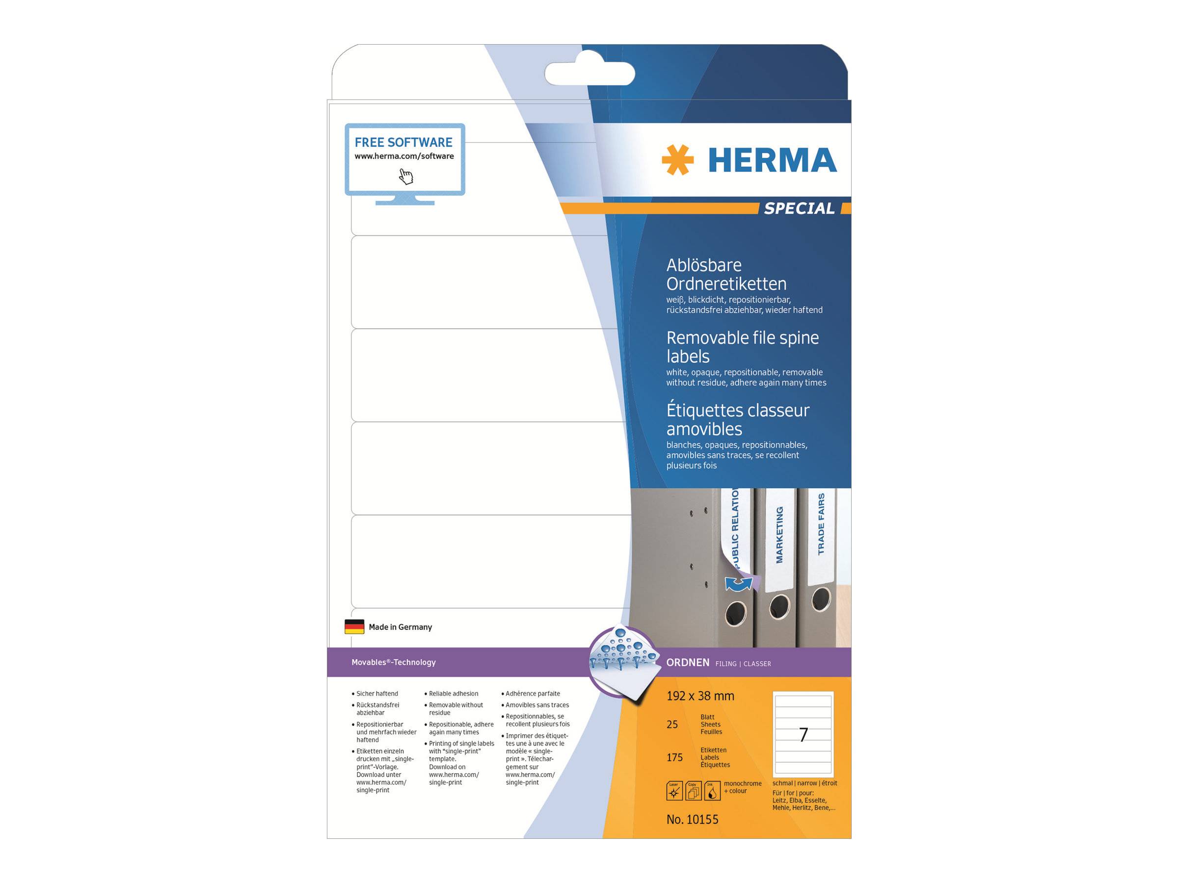 Rugetiket HERMA 10155 smal 38x192mm verwijderb wit-0