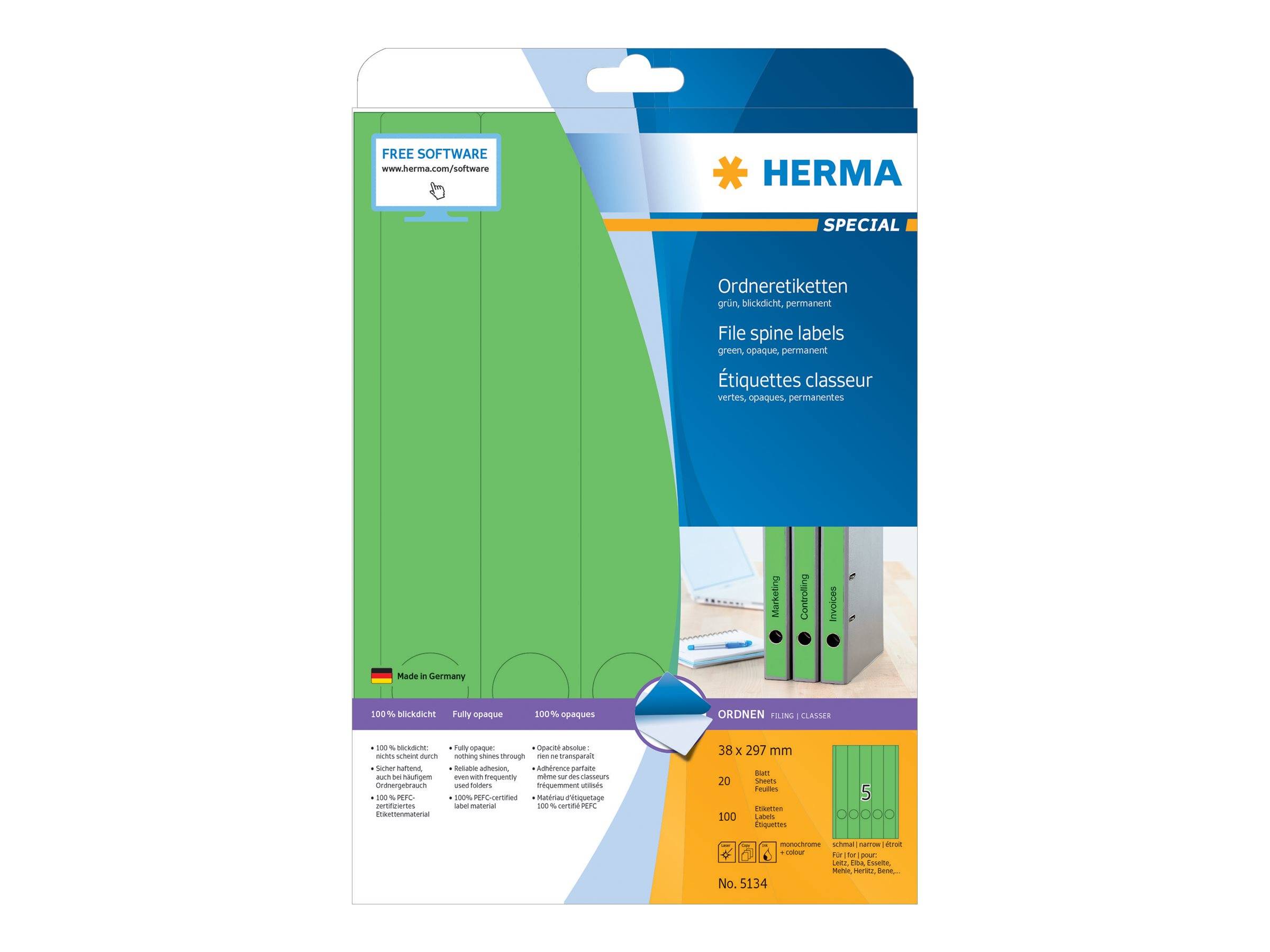 HERMA mapetiketten A4 groen 38x297 mm papier ondoorzichtig 100 stuks.-0