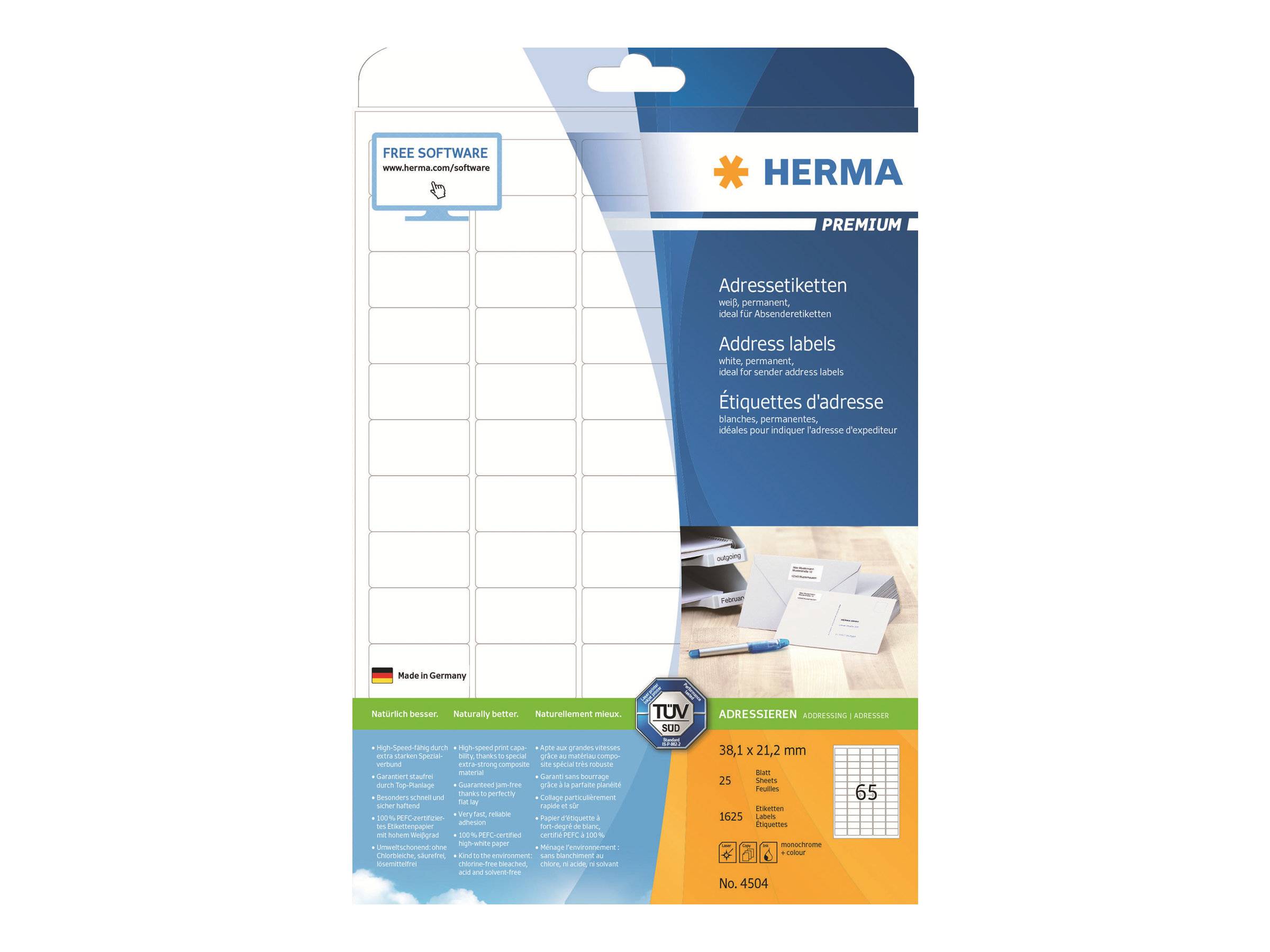 HERMA adresetiketten premium A4 wit 38,1 x 21,2 mm 1625 stuks.-0
