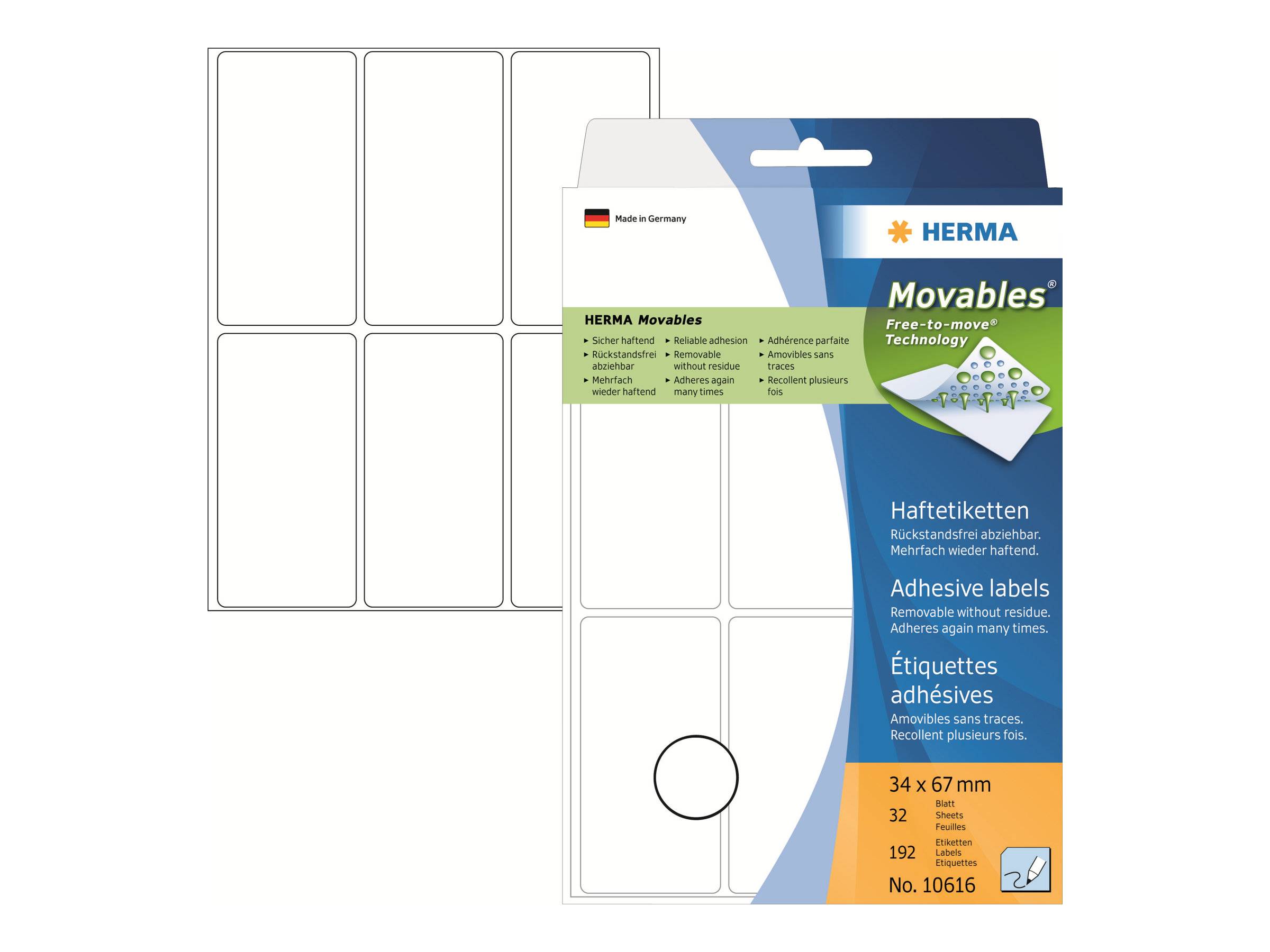 HERMA multifunctionele etiketten wit 34x67 mm verwijderbaar 144 stuks.-0