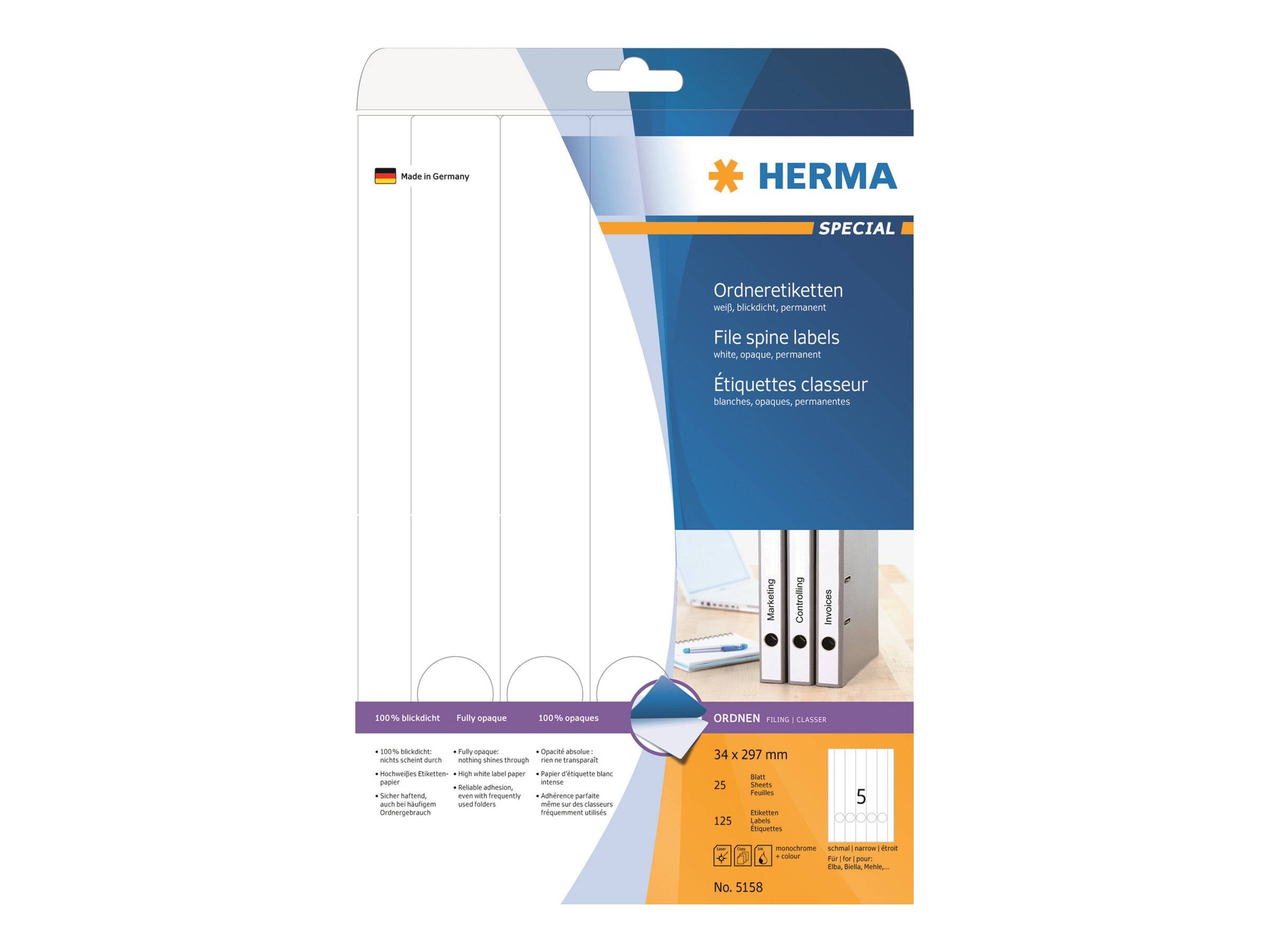 HERMA mapetiketten A4 wit 34x297 mm papier ondoorzichtig 125 stuks.-0