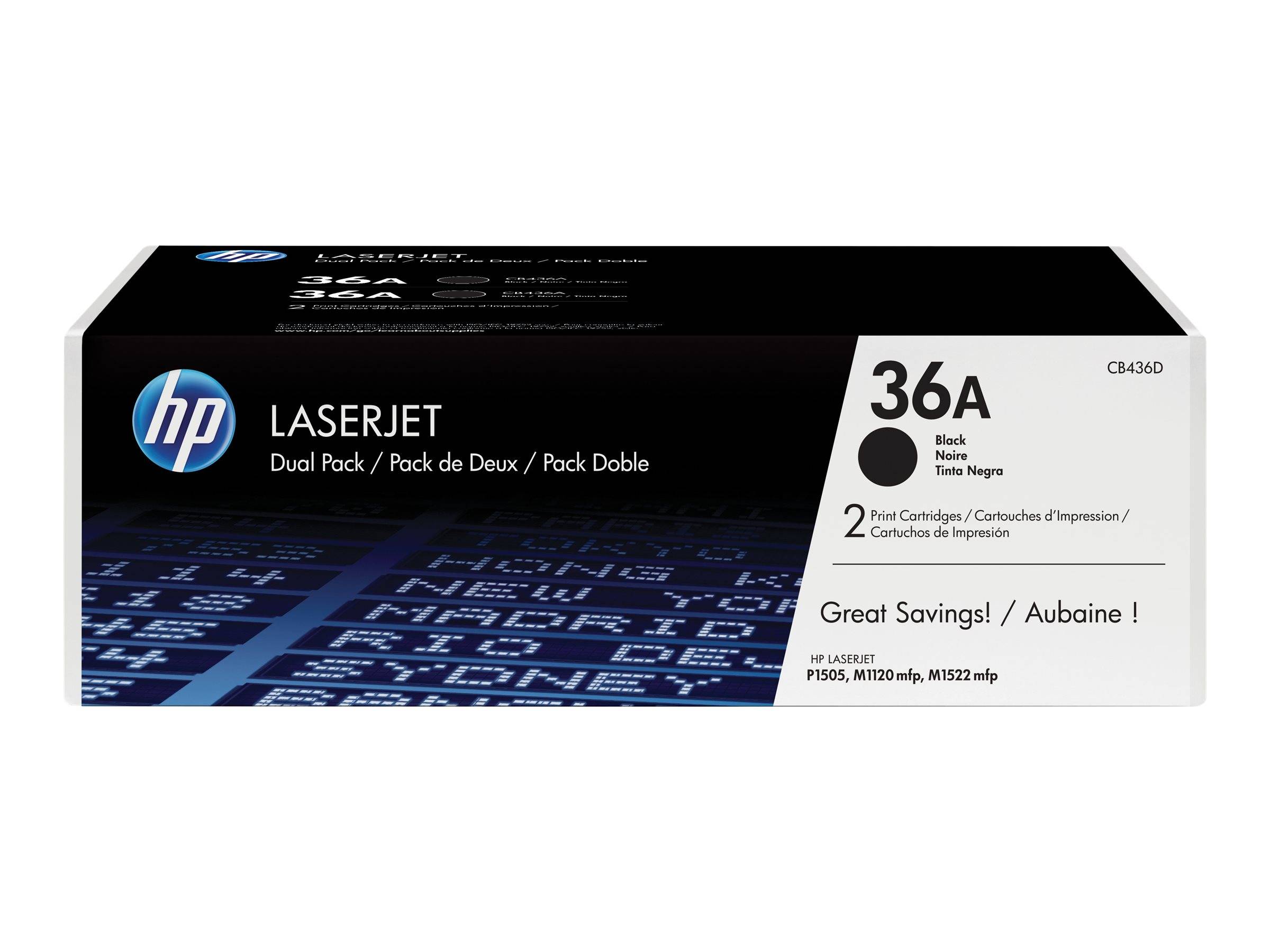 HP 36A originele zwarte LaserJet tonercartridge, 2-pack