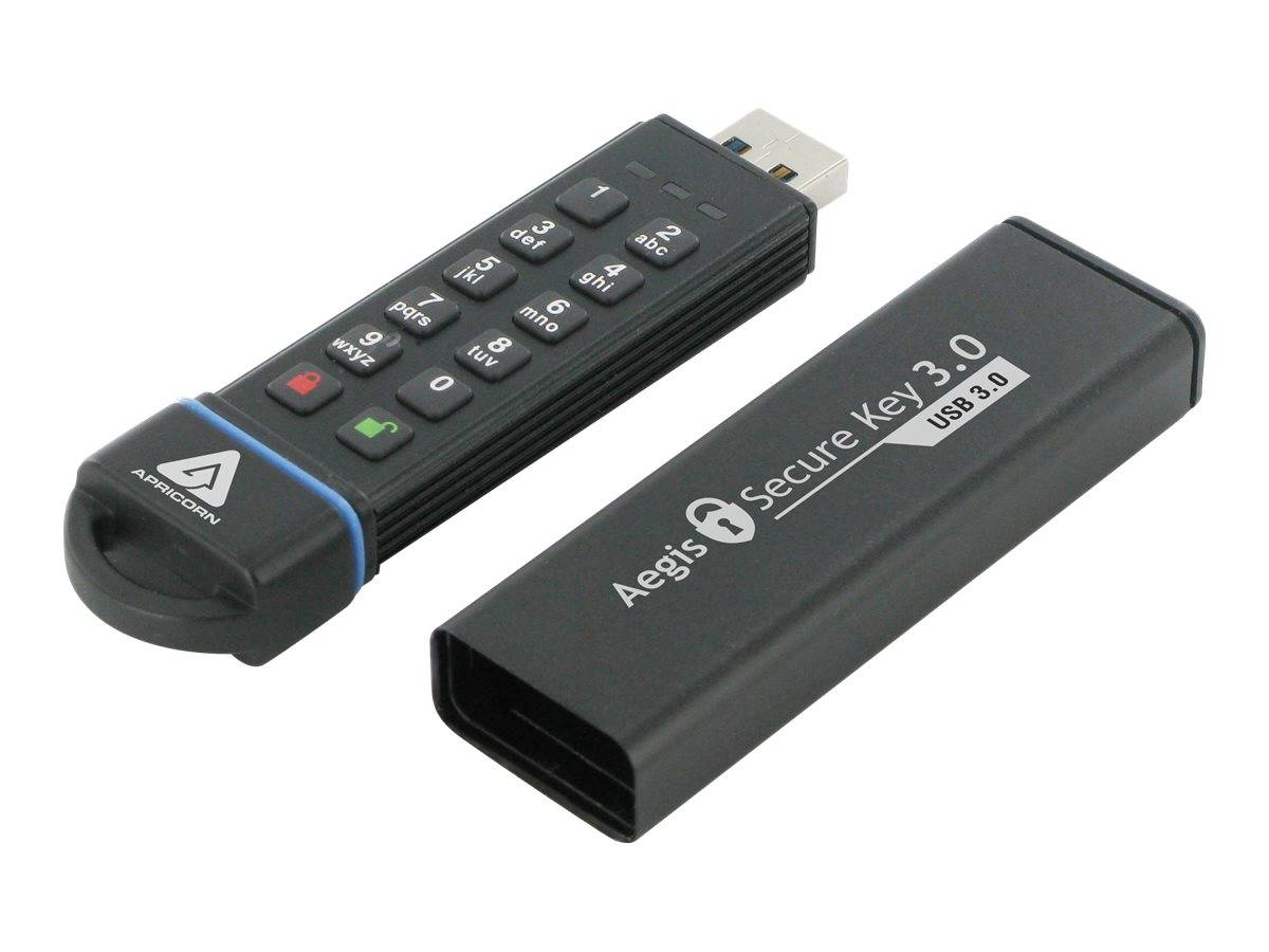 Apricorn 30 GB, 195 MB/s lezen / 162 MB/s schrijven, USB 3.0, FIPS 140-2 niveau 3 in behandeling, IP-58-8