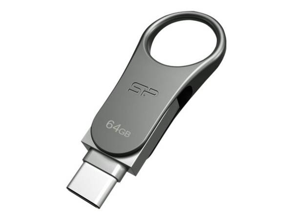 Silicon Power Mobile C80 USB-flashdrive 64 GB USB Type-A / USB Type-C 3.0 (3.1 Gen 1) Titanium