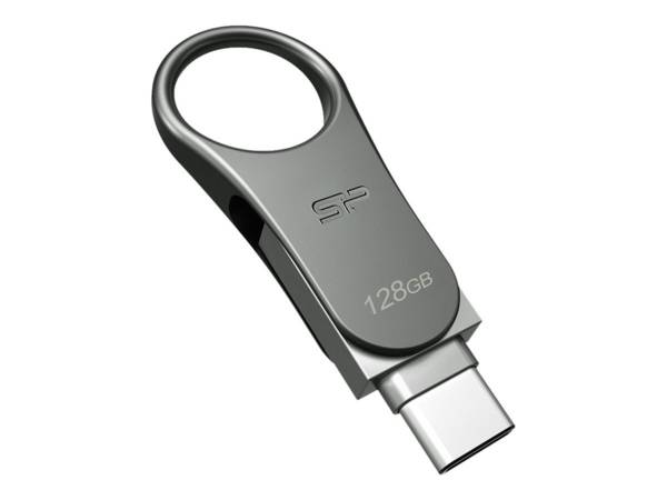 Silicon Power Mobile C80 USB-flashdrive 128 GB USB Type-A / USB Type-C 3.0 (3.1 Gen 1) Titanium