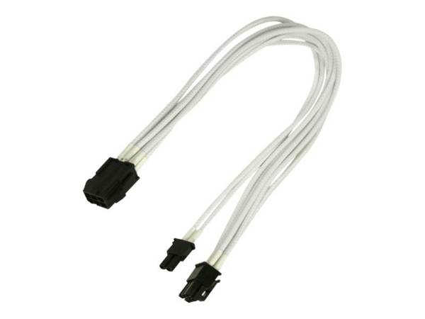 Kabel Nanoxia PCI-E 6- naar 6+2-pins, 30 cm, enkel, wit