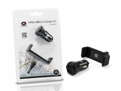 Conceptronic CUSBCAR2AKIT oplader voor mobiele apparaten, smartphone, tablet, zwarte sigarettenaanstekeradapter voor in-7