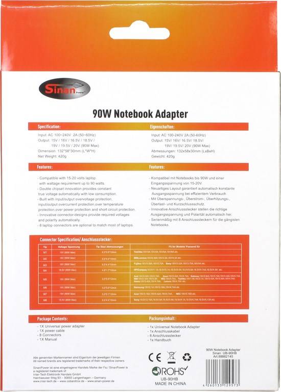 Inter-Tech notebookvoeding 90W Sinan UB-90HB-7