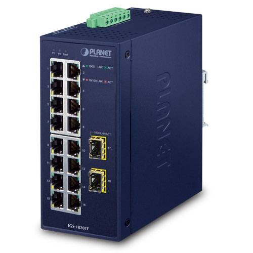 PLANET Industrieel 16-poorts 10/100/1000T + 2-poorts 1000X SFP-3